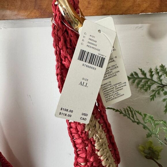 Anthropologie The Love Knot Slouchy Bag: Raffia Buckle Edition | New NWT | Red S - Picture 5 of 16